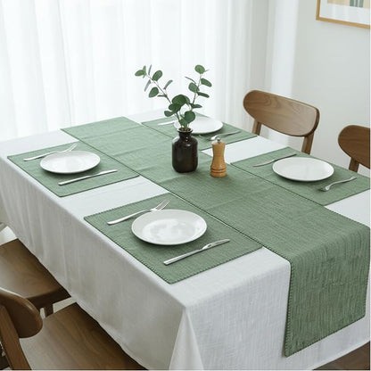Dining Table Placemats with Decorative Stitched Edge Textured Cotton Kitchen - Image 6