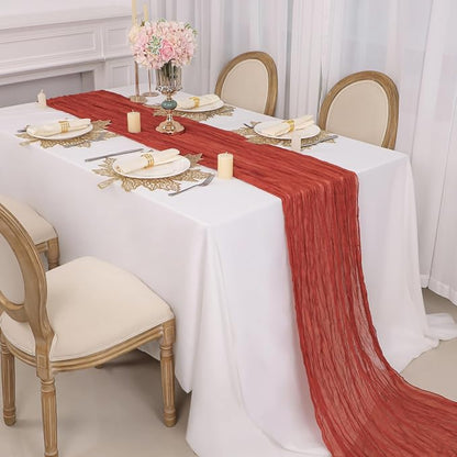 Snowkingdom 10 Ft Fall Thanksgiving Table Runner Terracotta Rust Cheesecloth - Image 2