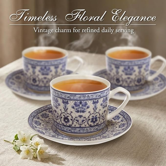 Zagara Home Mardin Porcelain Coffee Cup Set of 6, Espresso Cups and Saucers Set - Image 2