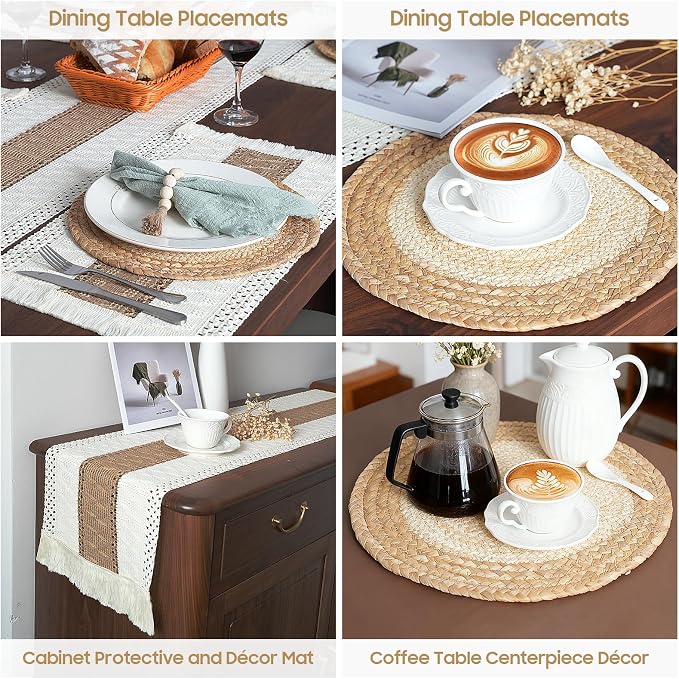 Placemats Set of 4 w/Charger Plates Table Mats Table Runner & Napkin Rings | - Image 3