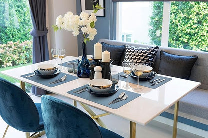 More Décor Faux Leather Placemats Set of 4 for Dining Table – Waterproof, Wipeable, Washable, Stain & Heat Resistant, Non-Slip Table Mats – 12 X 17 Inch, (Solid Blue, 4)