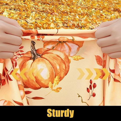 Smiry Rectangle Thanksgiving Table Cloth, Waterproof Elastic Fitted Tablecloths for 8 Foot Tables, Washable Polyester Table Cover for Autumn Harvest Parties (Pumpkin Leaf, 30"x96")