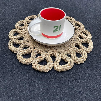 13.8" Set of 12 Round Seagrass Placemats | Boho Woven Rattan Table Mats | Farmhouse Wicker Spring Plate Chargers Like Water Hyacinth, Seagrass for Wedding, Party, Christmas, Events