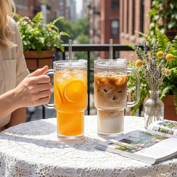 INSETLAN 24 oz Ribbed Glass Tumbler - Image 2