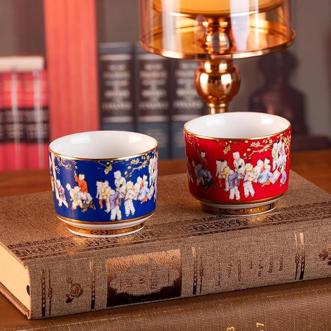 KAMMAK Tea Cups Set of 2, 3.53 Mini Ceramic Teacups Porcelain Handleless Vintage - Image 7