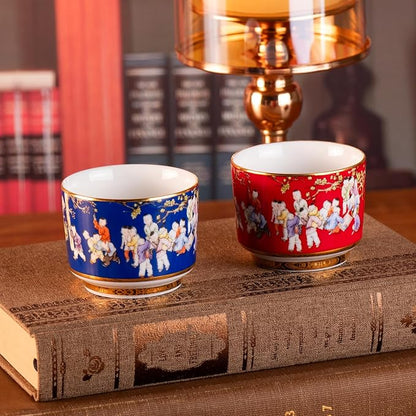 KAMMAK Tea Cups Set of 2, 3.53 Mini Ceramic Teacups Porcelain Handleless Vintage - Image 7