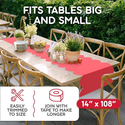 Red Scallop Table Runner, Disposable Plastic, 5 Pack - Image 5