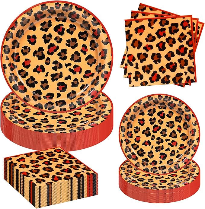 180pcs Red Cheetah Print Plates and Napkins Party Supplies, Serves 60 | by Osonm