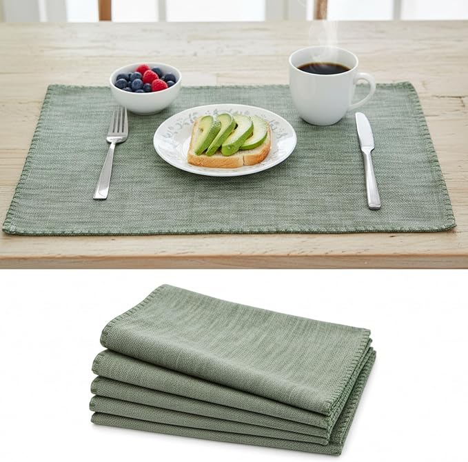 Dining Table Placemats with Decorative Stitched Edge Textured Cotton Kitchen - Image 3