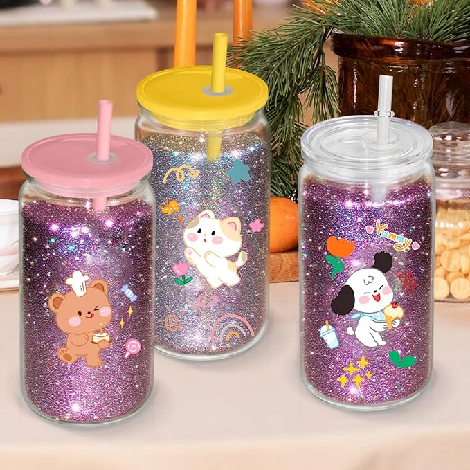 8 PCS Plastic Snow Globe Tumbler, 16Oz Pre-Drilled Double Wall Snowglobe Cup | - Image 7
