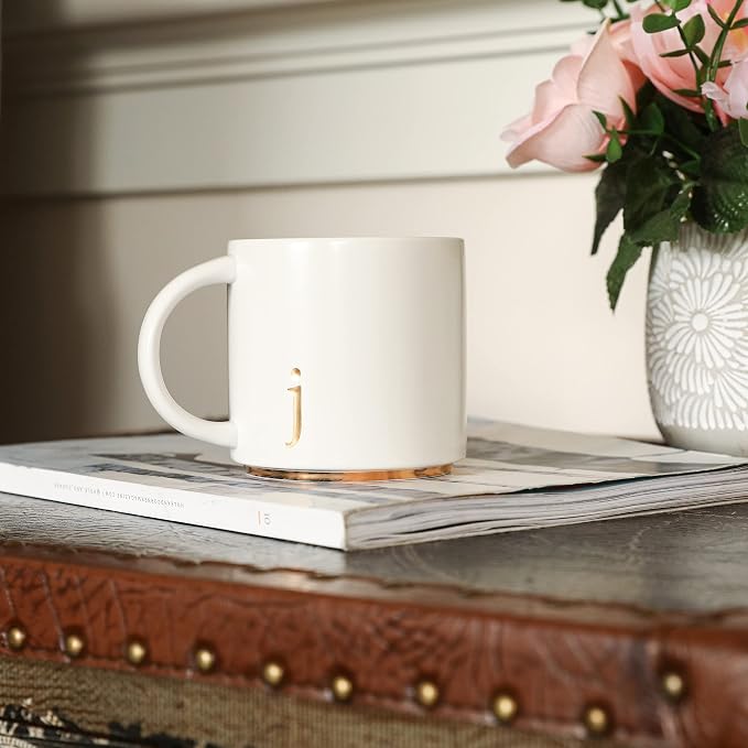COLLECTIVE HOME Ceramic Coffee Mug, 15 oz Monogram Cup - Image 3