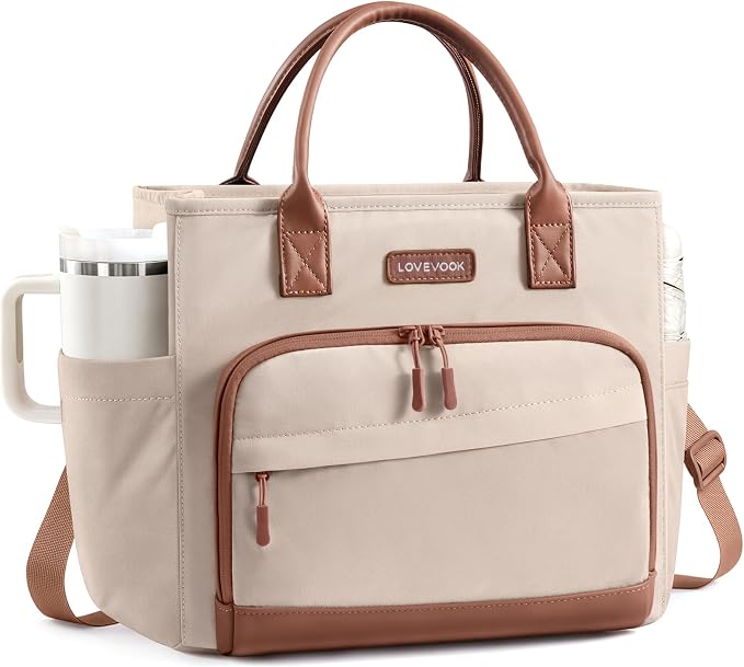 LOVEVOOK Lunch Box for Women, Adult Lunch Bag for Work, Airpot-brown | Upgraded by LOVEVOOK