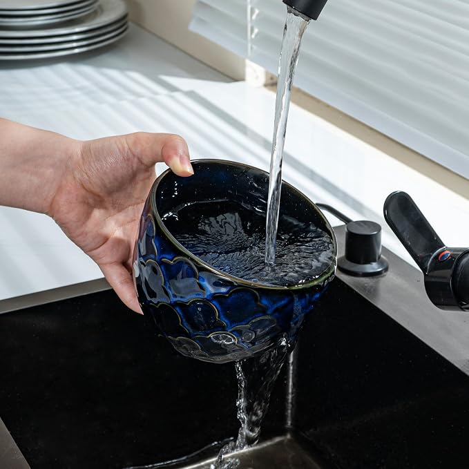 24oz Ceramic Cereal Bowls Set of 2, Dark Blue Deep Soup Bowls | Soup Bowl - Image 6