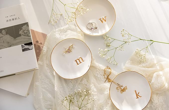 COLLECTIVE HOME - Ceramic Jewelry Tray, Decorative Trinket Dish for Rings Earrings Necklaces Bracelet Watch Keys, Birthday Mother's Day Christmas Gift for Women, 4.75", Glossy (o)