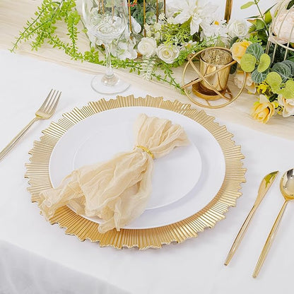 LIYH 8 Pcs Gold Chargers Plates 13 Inch - Gold Chargers for Dinner Plates, Irregular Design Heavy-Duty Plate Charger Bulk, Suitable for Wedding & Party- Stackable