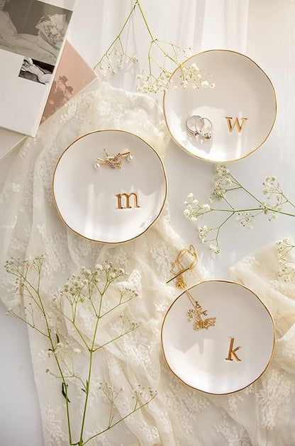 COLLECTIVE HOME - Ceramic Jewelry Tray, Decorative Trinket Dish for Rings Earrings Necklaces Bracelet Watch Keys, Birthday Mother's Day Christmas Gift for Women, 4.75", White Surface (E)