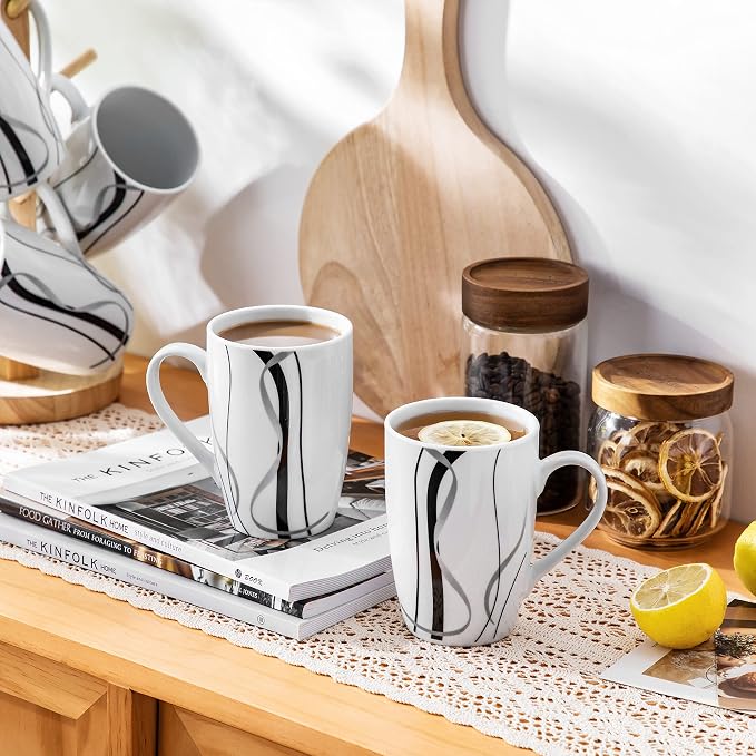 VEWEET Large Coffee Mugs Set of 6, 16 OZ White Cups Set Ceramic, Fiona | Large - Image 7