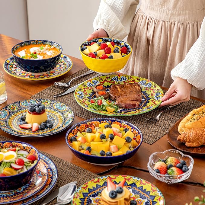 vancasso 16 Pieces Plates and Bowls Set, Bohemian Style Dinnerware Sets Service - Image 5