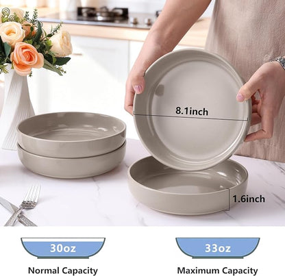 LIANYU Pasta Bowls Set of 4, 33oz Stoneware Salad Serving Bowls, Large and - Image 2