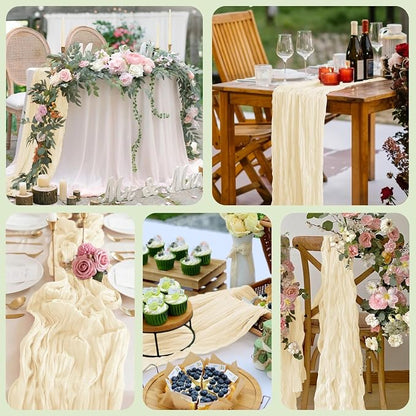 Cheesecloth Table Runner 10FT 12Pcs Beige Boho Gauze Rustic Sheer Runners | - Image 7