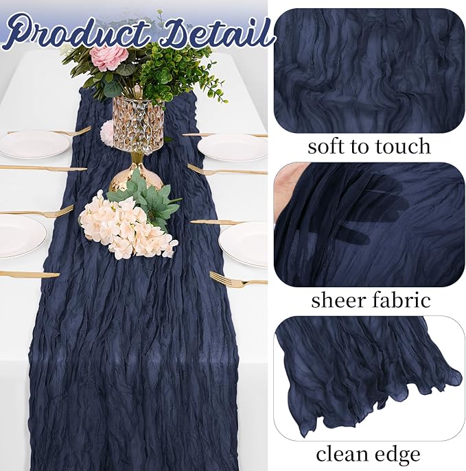 8 Pack Navy Blue Cheesecloth Table Runners 20x120 Inch Gauze Table Runner - Image 3
