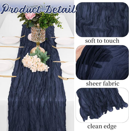 8 Pack Navy Blue Cheesecloth Table Runners 20x120 Inch Gauze Table Runner - Image 3