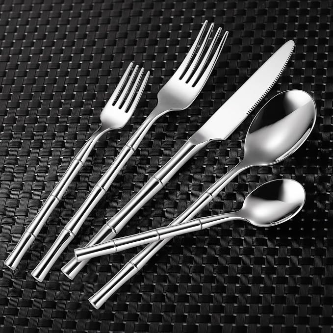 20 Pieces Bamboo Flatware Set Silverware Set Service - Image 4
