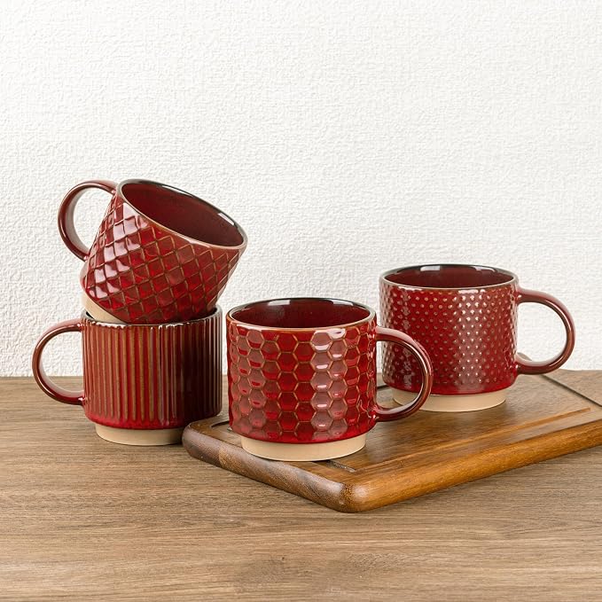 GBhome 15 OZ Stackable Coffee Mugs Set of 4, Ceramic Coffee Cups Set | 4 by GBhome