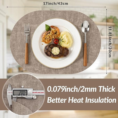 Placemats Set of 4, 11.8 x 17 Inch, Light Brown | Heat Resistant Oval Faux - Image 3