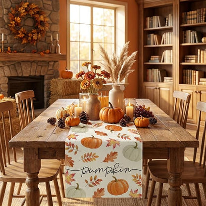 Fall Table Runner Decorations, Pumpkin Maple Leaf Thanksgiving Harvest Decor | - Image 3