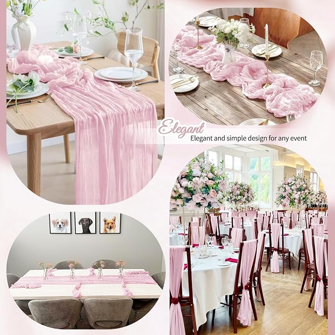 12 Pack Light Pink Cheesecloth Table Runner 10Ft, Gauze Table Runners 21.5 x - Image 6
