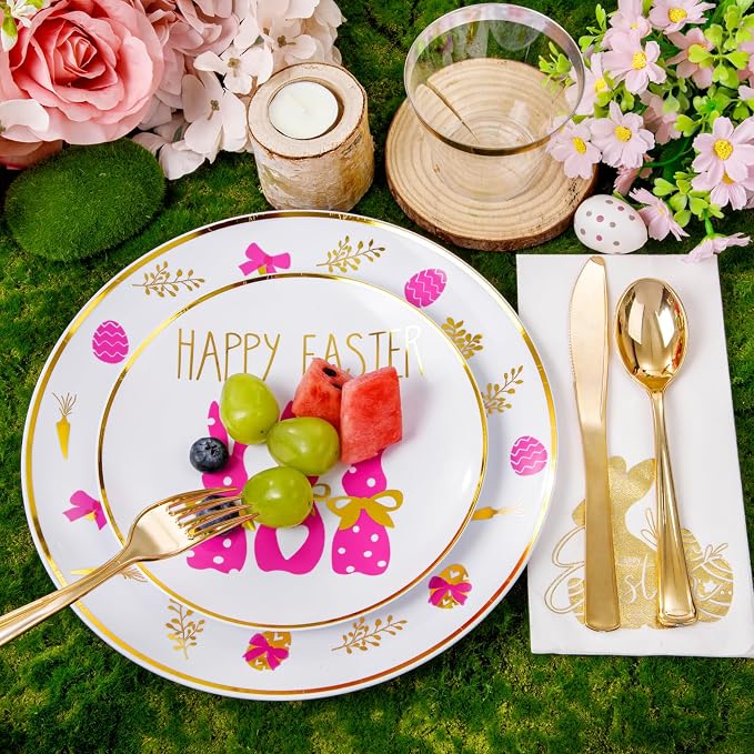 175 Pcs Easter Plates for Party | Bunny Design Disposable Dinnerware Set. - Image 4