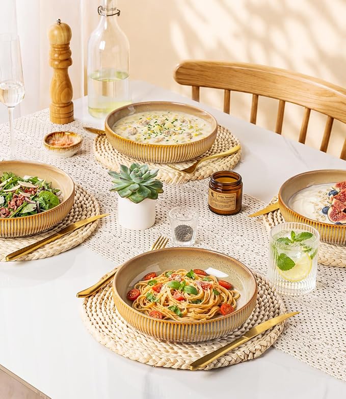 8.5" Ceramic Pasta Bowls Set of 4, Salad Bowls | Versatile Serving Bowls - Image 7