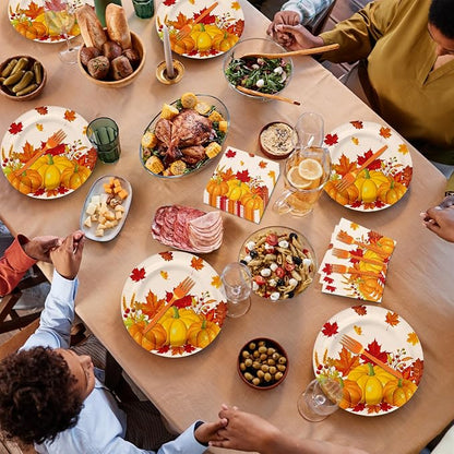 100 Pcs Fall Pumpkin Maple Tableware Party Supplies Set, Serves 25 – Disposable - Image 4