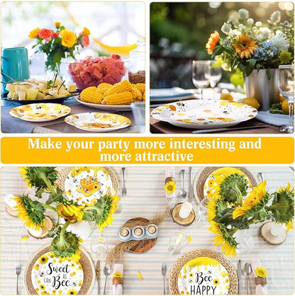 60 Pcs 7 Inch Honey Bee Paper Plates Bee Happy Shower Tableware Gender Reveal Party Dinnerware Honey Theme Day Birthday Party Tableware Decorations Favors