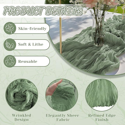 2 Pack Cheesecloth Table Runner, 120 Inch Sage Green Table Runner - Image 3
