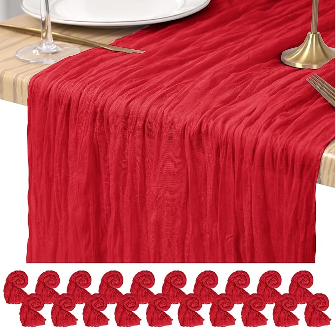 Pesonlook Cheesecloth Table Runner Red, 20 Pack 17.7x108 inch, Long | Rustic by Pesonlook