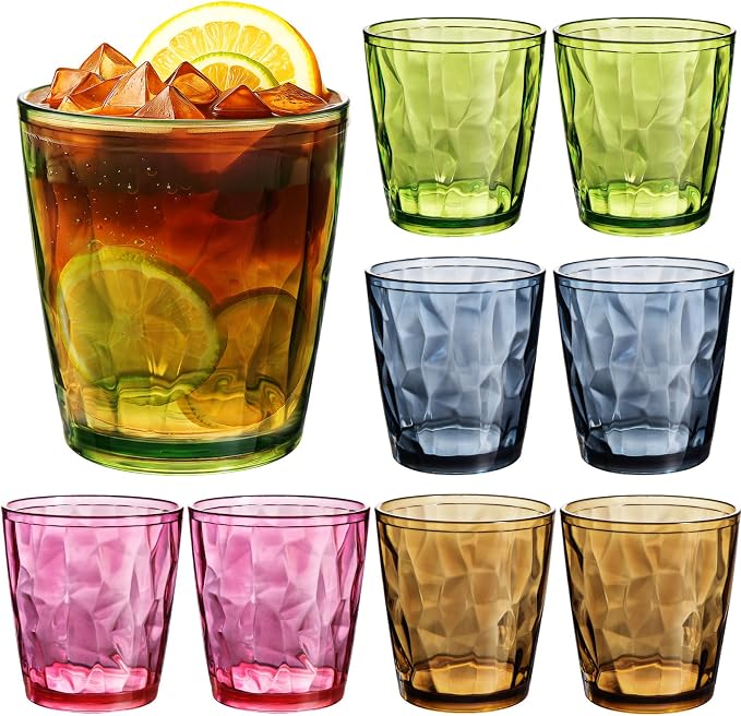 KISEER 8 Pack 12oz Plastic Colors Reusable Drinking Glasses Tumblers by KISEER