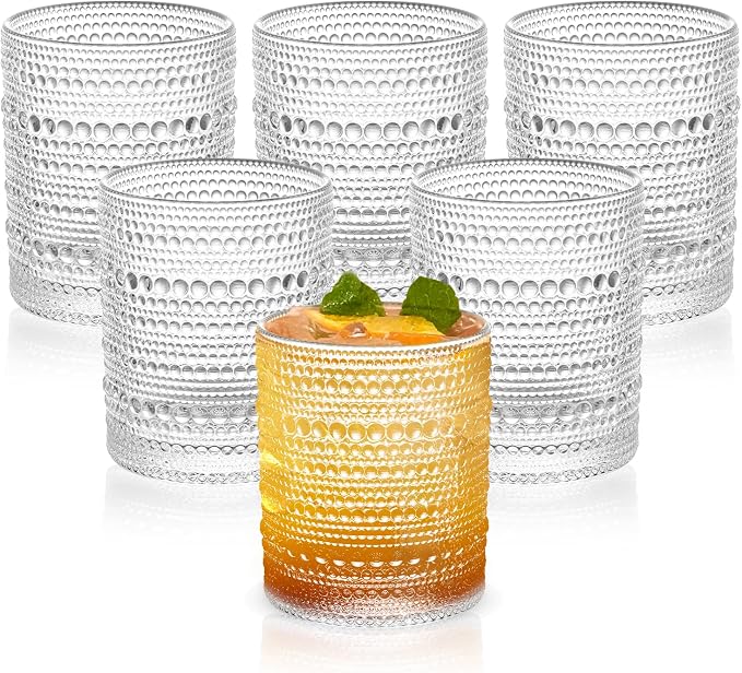 Vintage Dot Pattern Drinking Glasses Set of 6, 14.5 oz Short Glass Cups | by Unknown