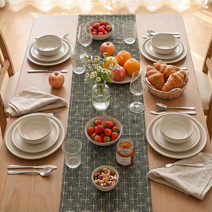 Artoid Mode Dark Grey Cross-Star Textured Table Runner, Seasonal Waterproof - Image 3