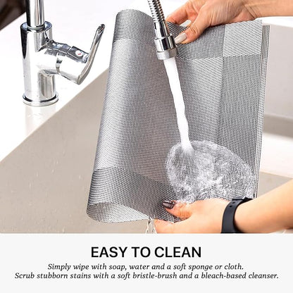 LEXMORE Placemats Set of 6 Vinyl/Plastic Woven Place Mats for Kitchen Table Indoor/Outdoor Washable Placemat Wipeable Dining Table Mats(Silver Cube)