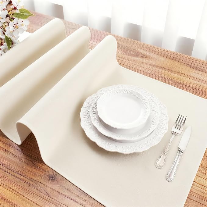 FOLINS&HOME Beige Waterproof Decorative Table Runner 48 Inches Long | 210GSM - Image 3