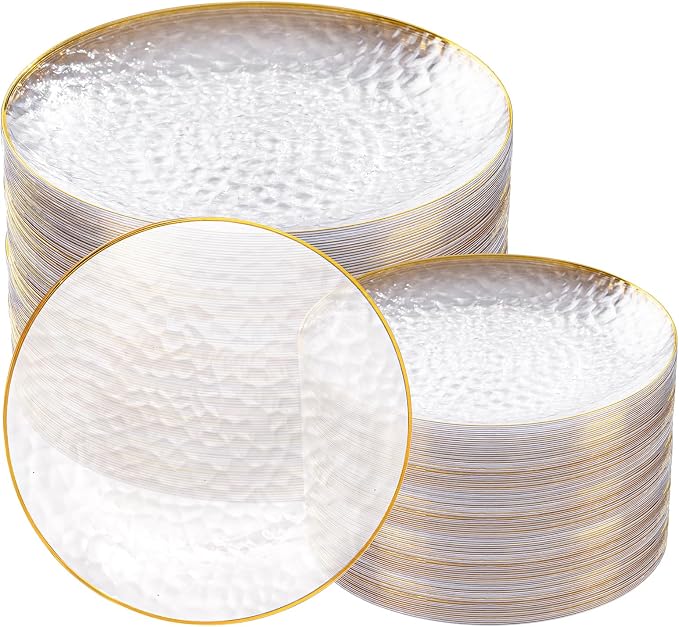 Rubtlamp 100Pcs Clear Gold Plastic Plates, Disposable Plates by Rubtlamp
