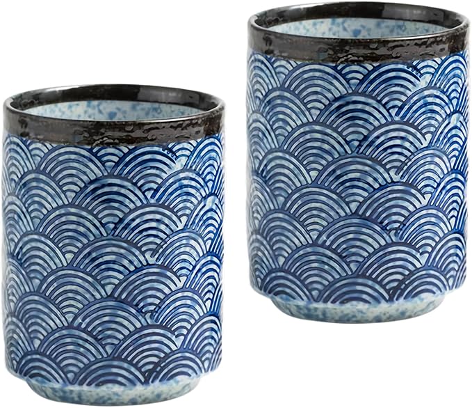 Japanese Tea Cups 10oz Ceramic Coffee Mug No Handle Set of 2 | Classic Oriental by WEOPYCJ