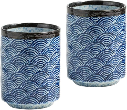 Japanese Tea Cups 10oz Ceramic Coffee Mug No Handle Set of 2 | Classic Oriental by WEOPYCJ