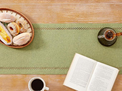 Rustic Burlap Table Runner, Sage Green Table Runners 72 inches Long | Double - Image 7