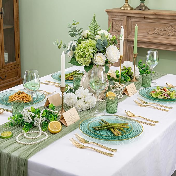Rubtlamp 100 Pcs Green Plastic Dinner Plates, 10 inch Clear Green Dinner Plates - Image 6