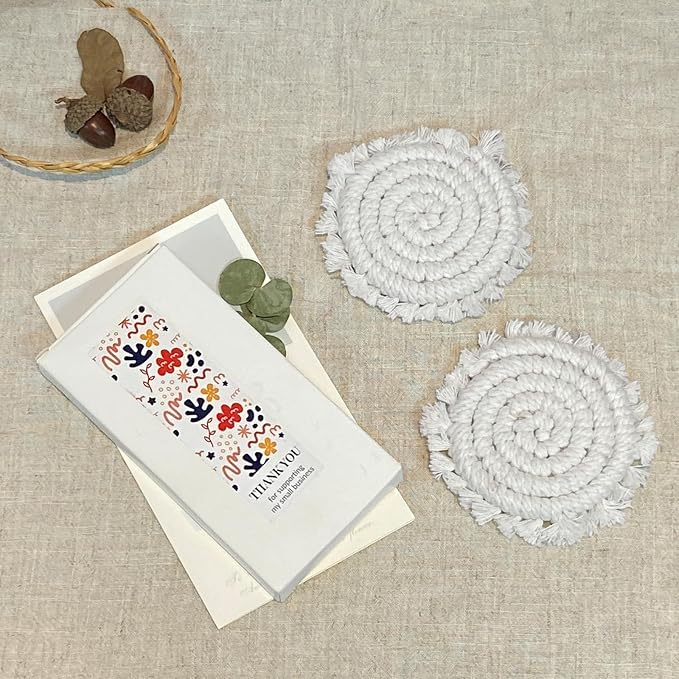 Coomin Car Coasters for Cup Holders, 3.8in 2p Beige | Absorbent Macrame Drink - Image 7