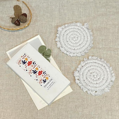 Coomin Car Coasters for Cup Holders, 3.8in 2p Beige | Absorbent Macrame Drink - Image 7