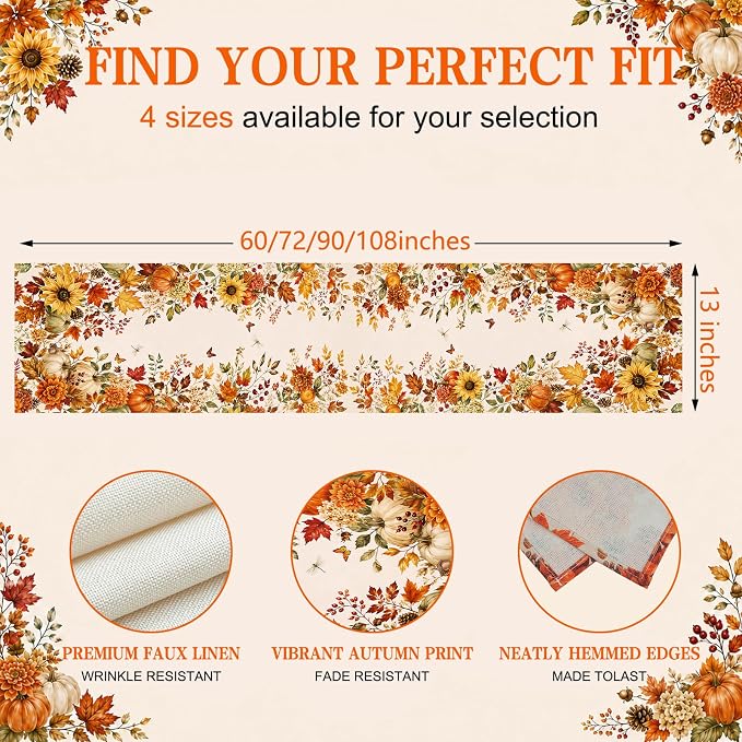 Fall Table Runner 13×72 in - Image 3